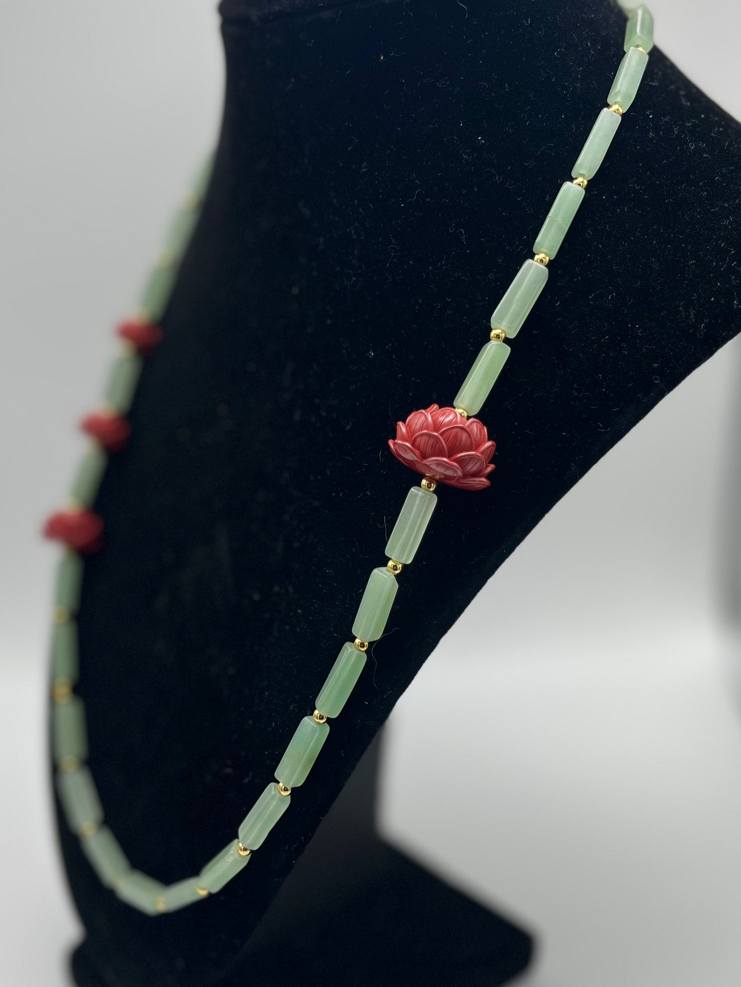 Lotus and Green Adventurine Necklace