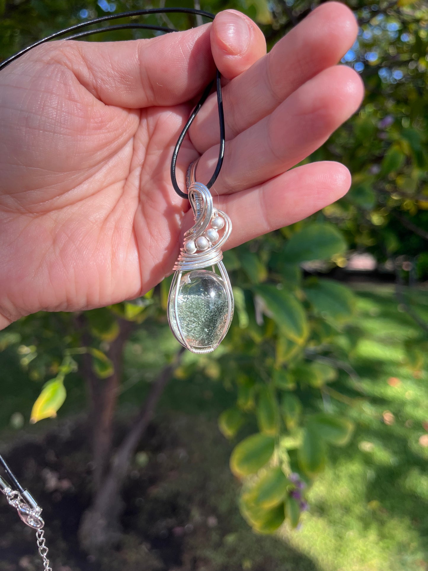 Garden Quartz Silver Beaded Pendant