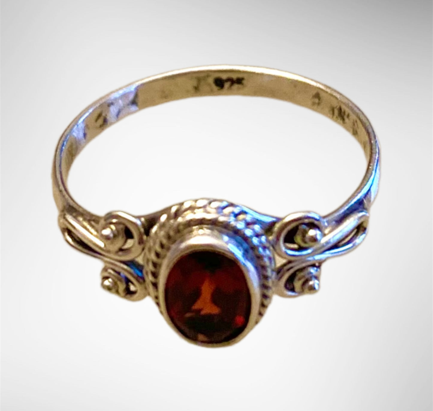 Garnet & Sterling Silver Ring