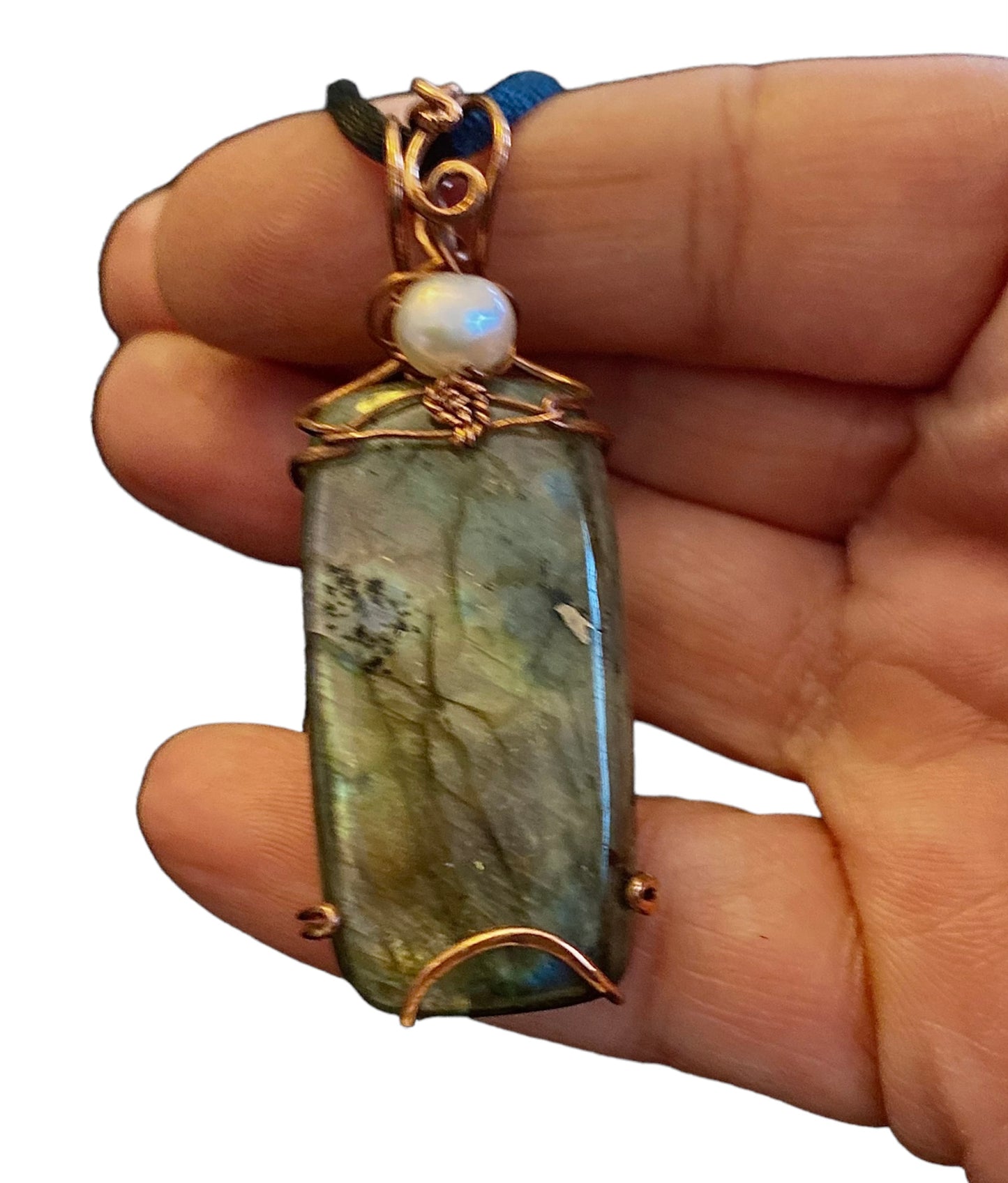 Labradorite & Pearl Vertical Necklace