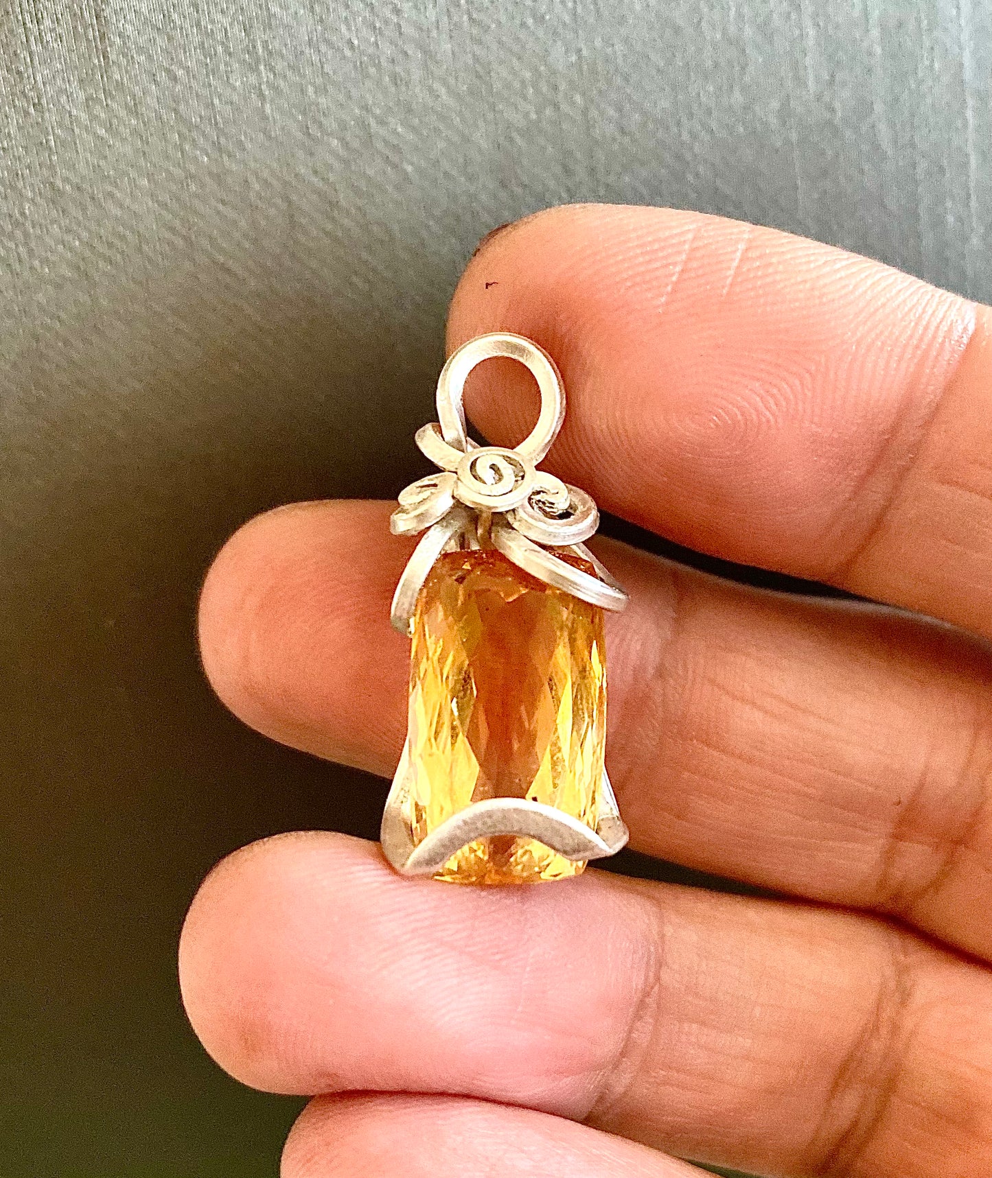 Citrine in Pure Silver Pendant