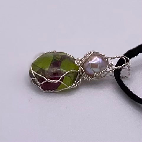 Green Jade and Pearl Pendant