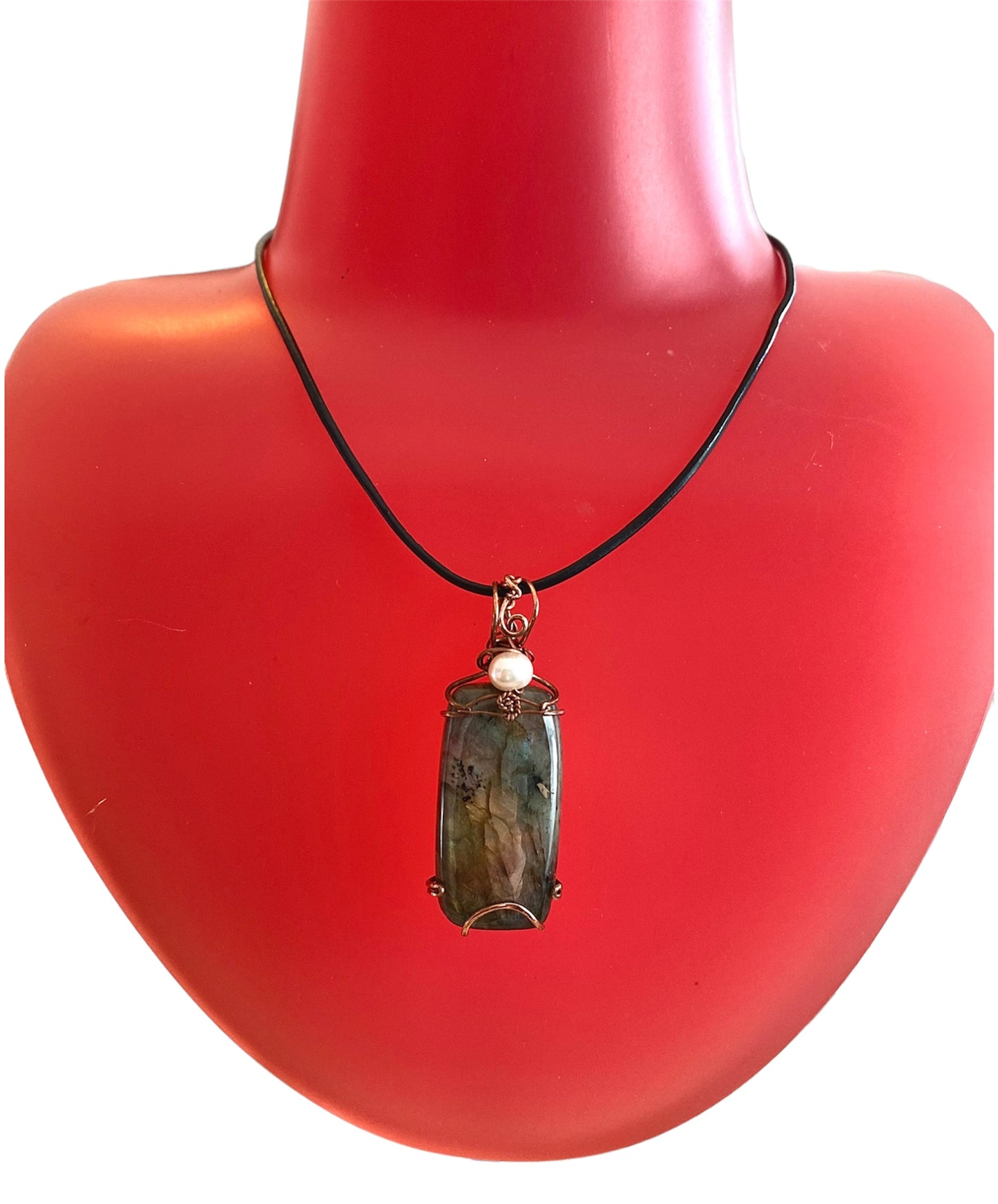 Labradorite & Pearl Vertical Necklace