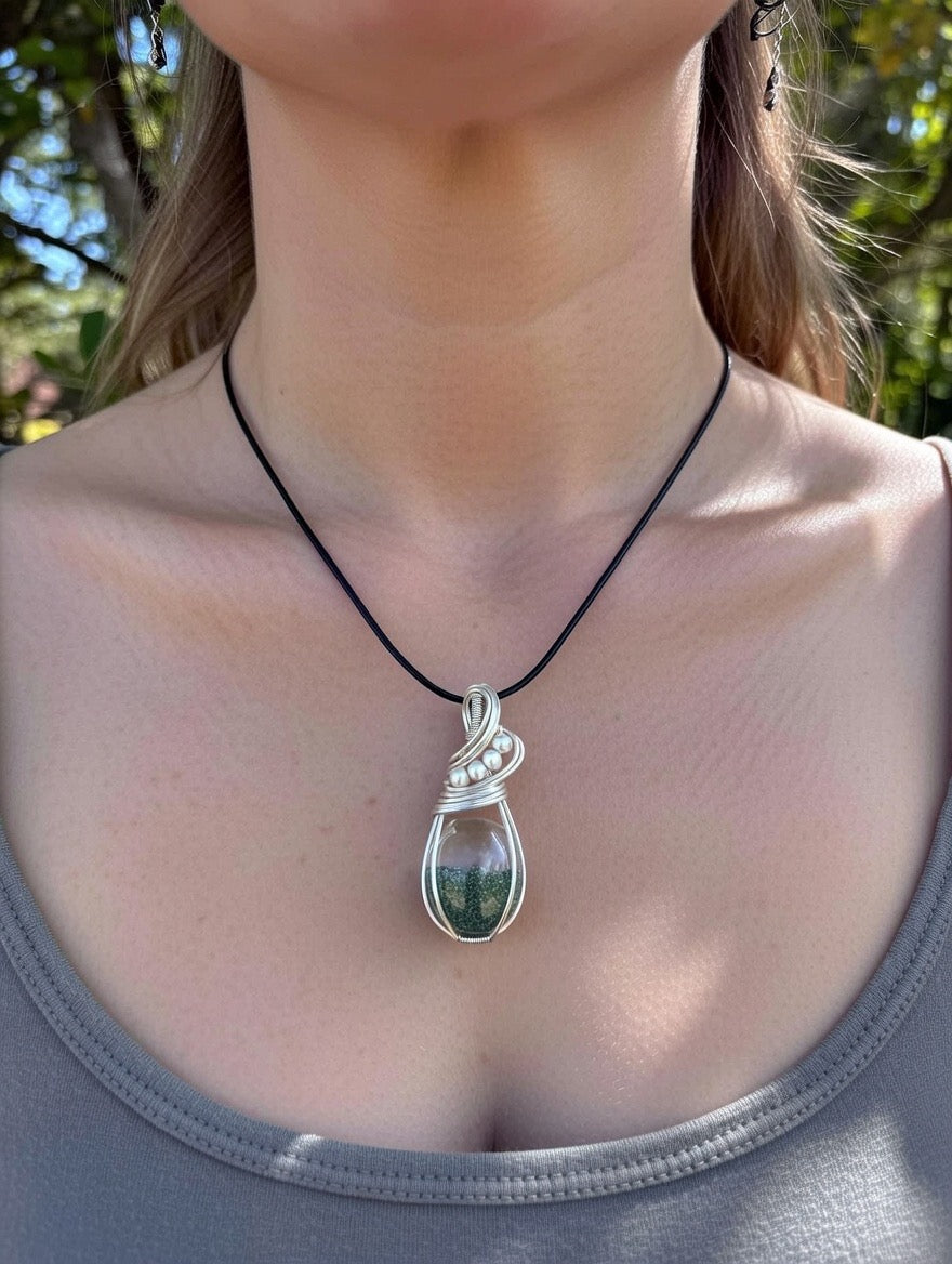 Garden Quartz Silver Beaded Pendant