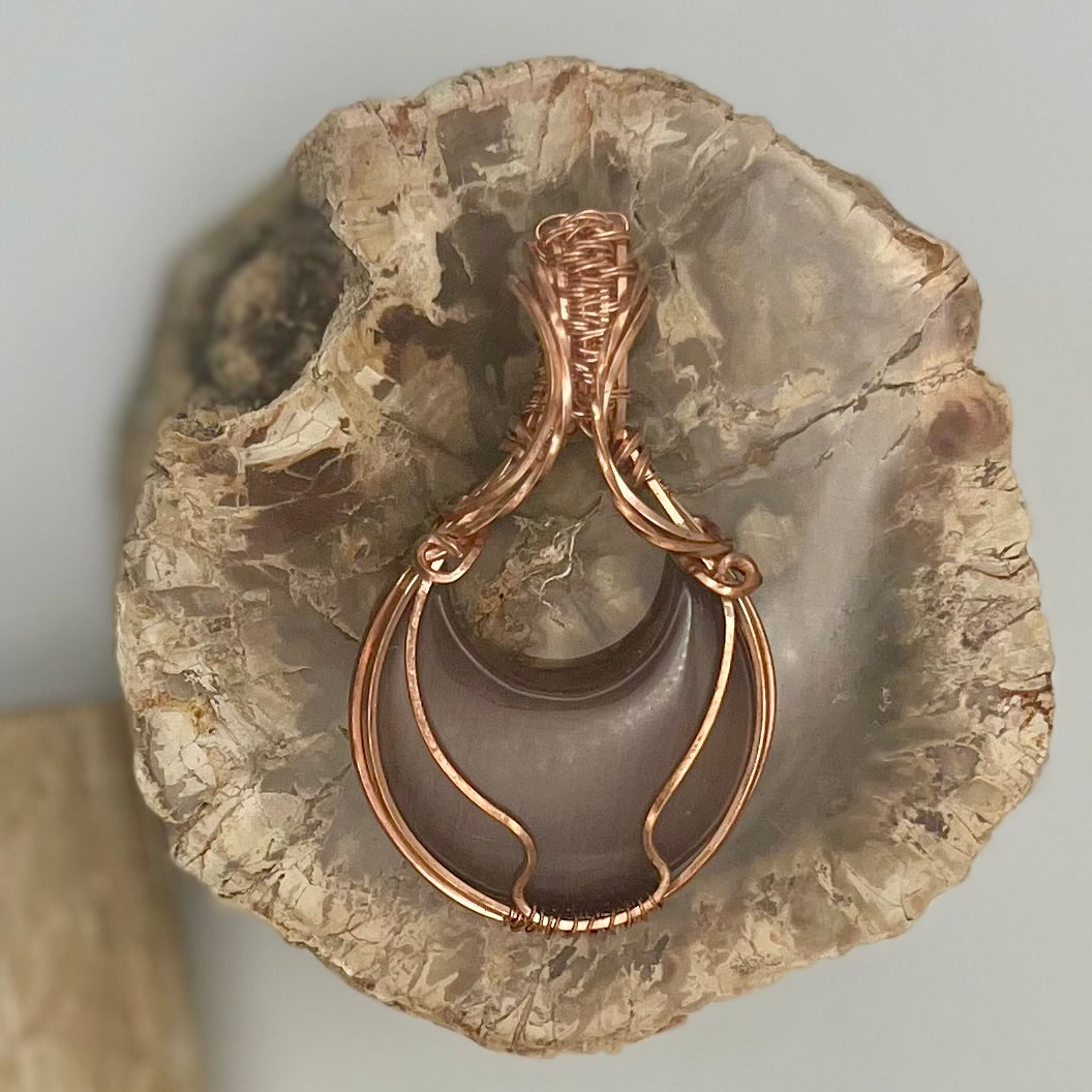 Agate and Copper Moon Pendant