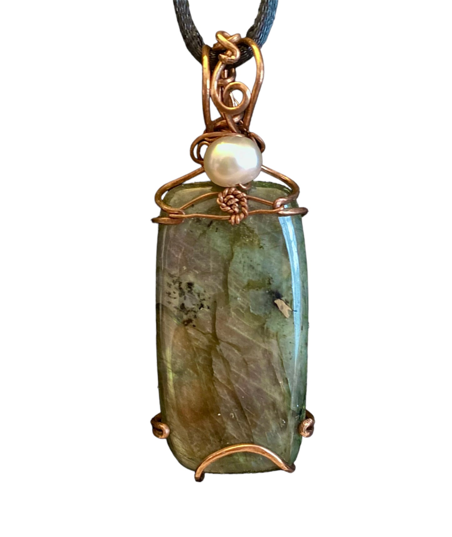 Labradorite & Pearl Vertical Necklace